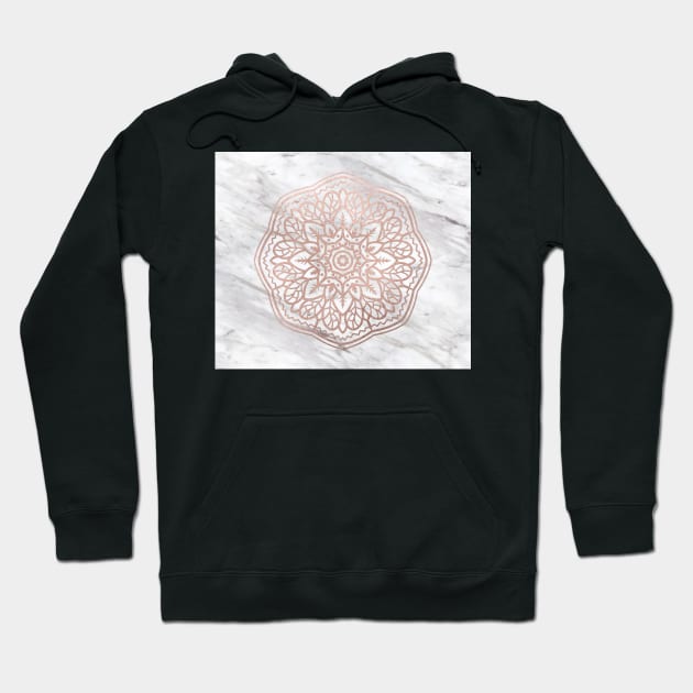 Marble mandala - geometric rose gold on white Hoodie by marbleco